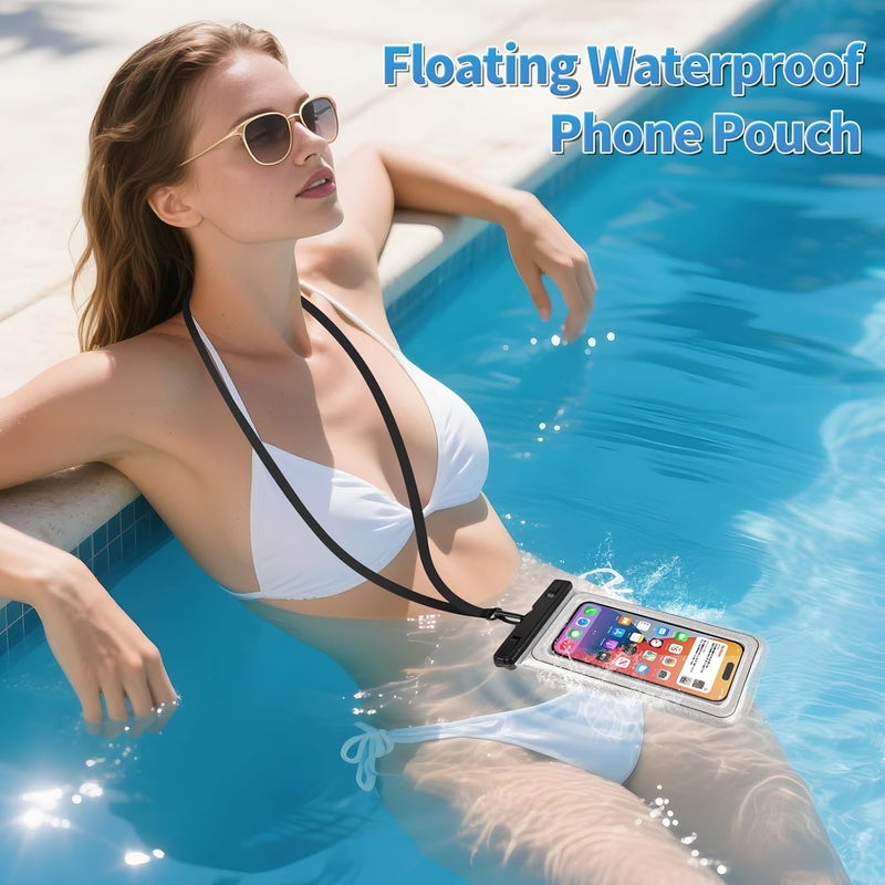 Razobws Floating Waterproof Phone Pouch, IPX68 Waterproof Phone Case with Lanyard for iPhone 16 15 14 13 Pro Max Samsung S25 S24 S23 S22, Up to 7", Beach Vacation Essentials, Glitter Silver - Image 2